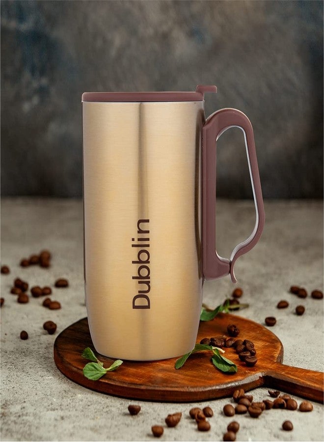 DUBBLIN Refresh Stainless Steel Unbreakable Tea Coffee Mug Double Wall with Handle and Lid, Wide Mouth Mug Keeps Beverages Hot & Cold 350 ML Golden - Image 5